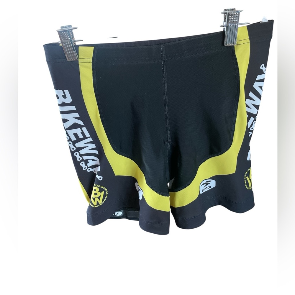Sugoi Bikeway.com Padded Cycling Shorts Men's Medium Black Yellow Bike Chamois